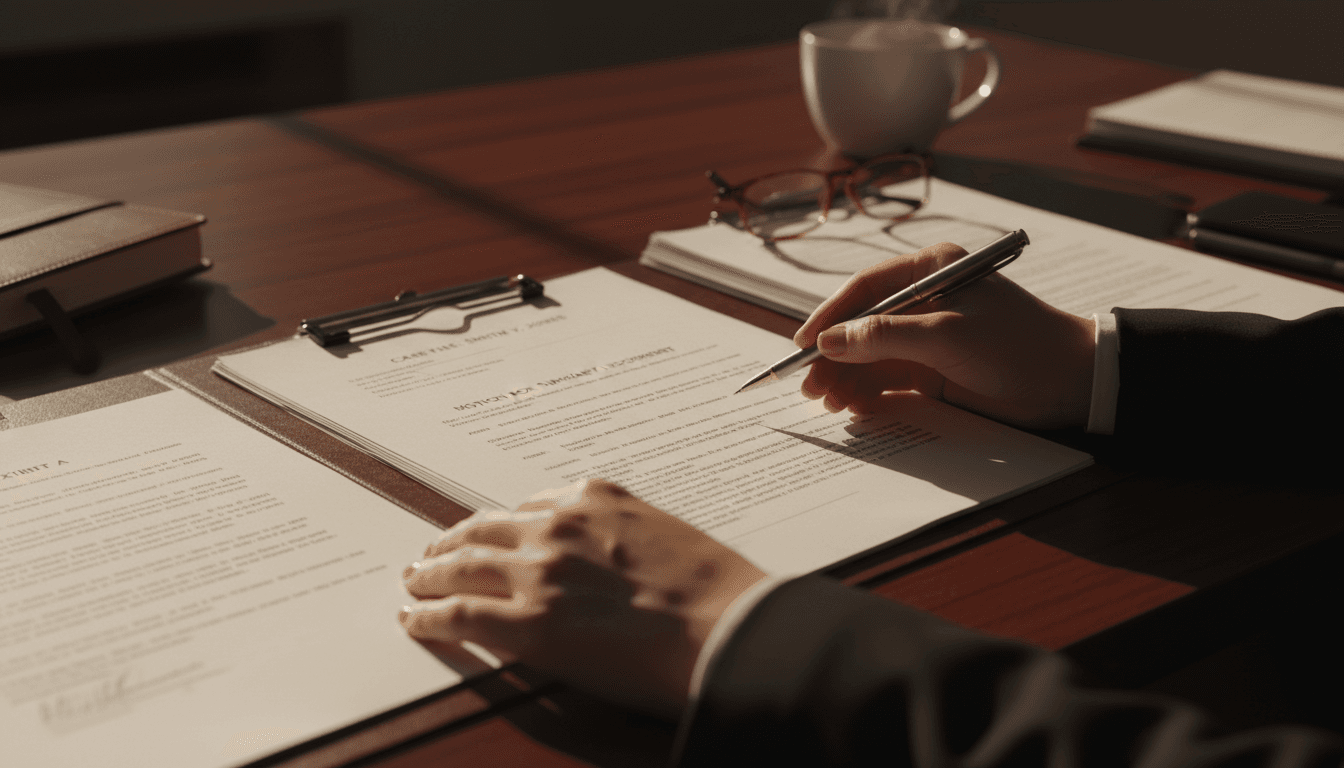 Legal documents and case files being reviewed during case preparation