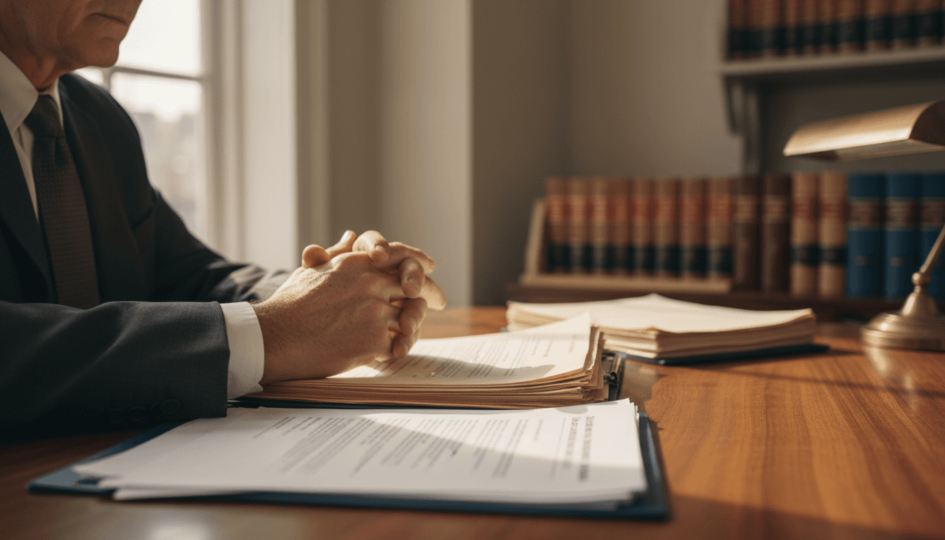 Experienced attorney reviewing civil litigation case documents